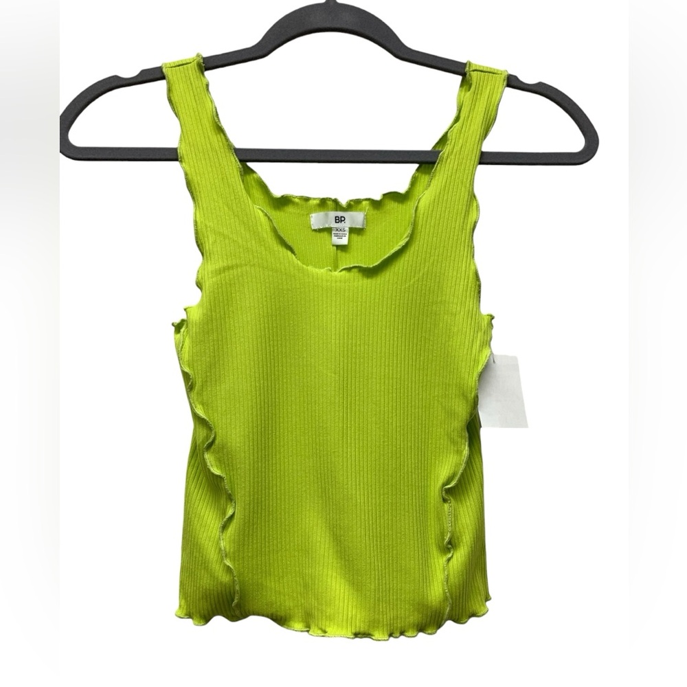 New! BP.  ribbed crop top, lettuce trim, sleeveless tank, neon lime green, XXS